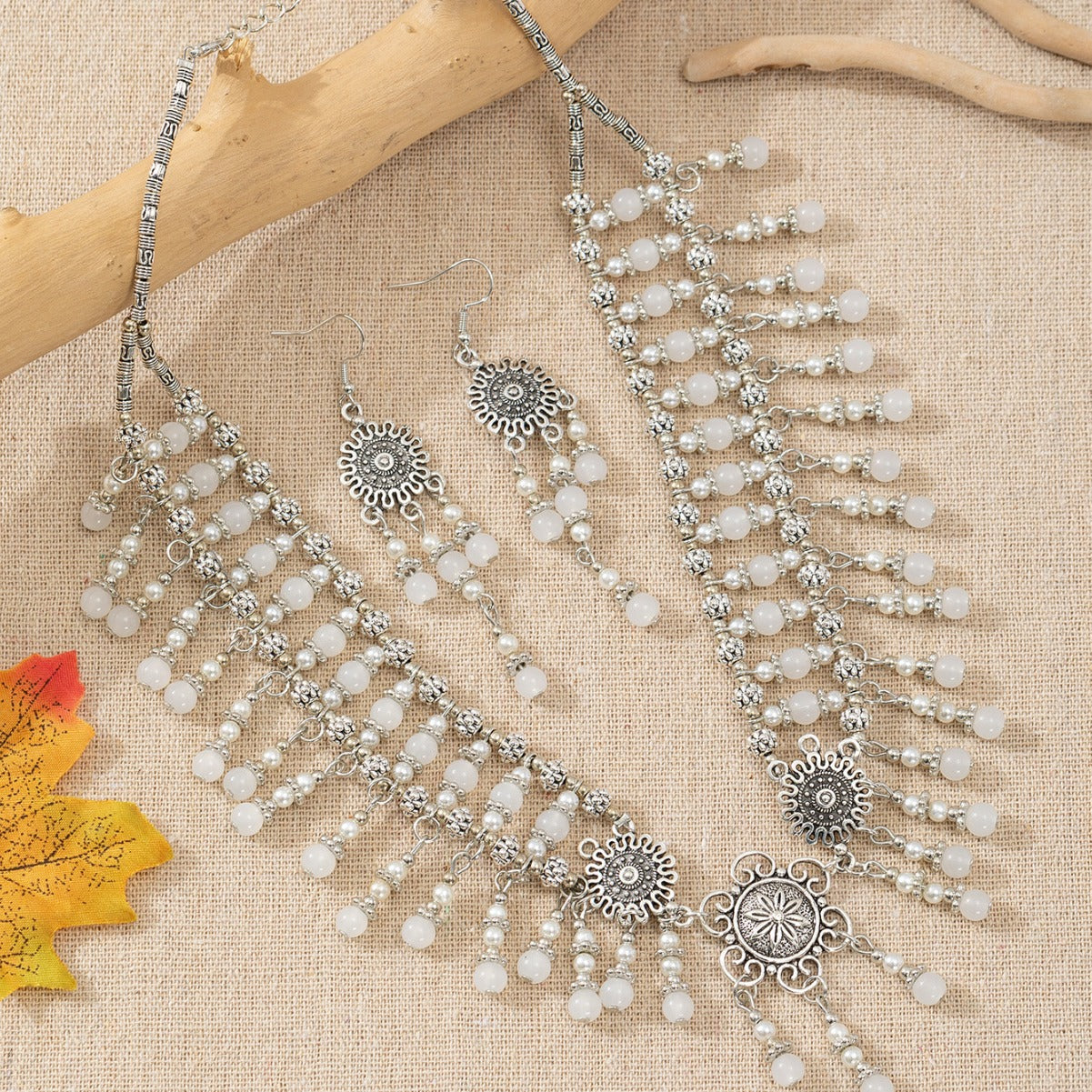Women's Ethnic Style Lady Beads Headdress Tassel Forehead Lace Exotic Jewelry Set