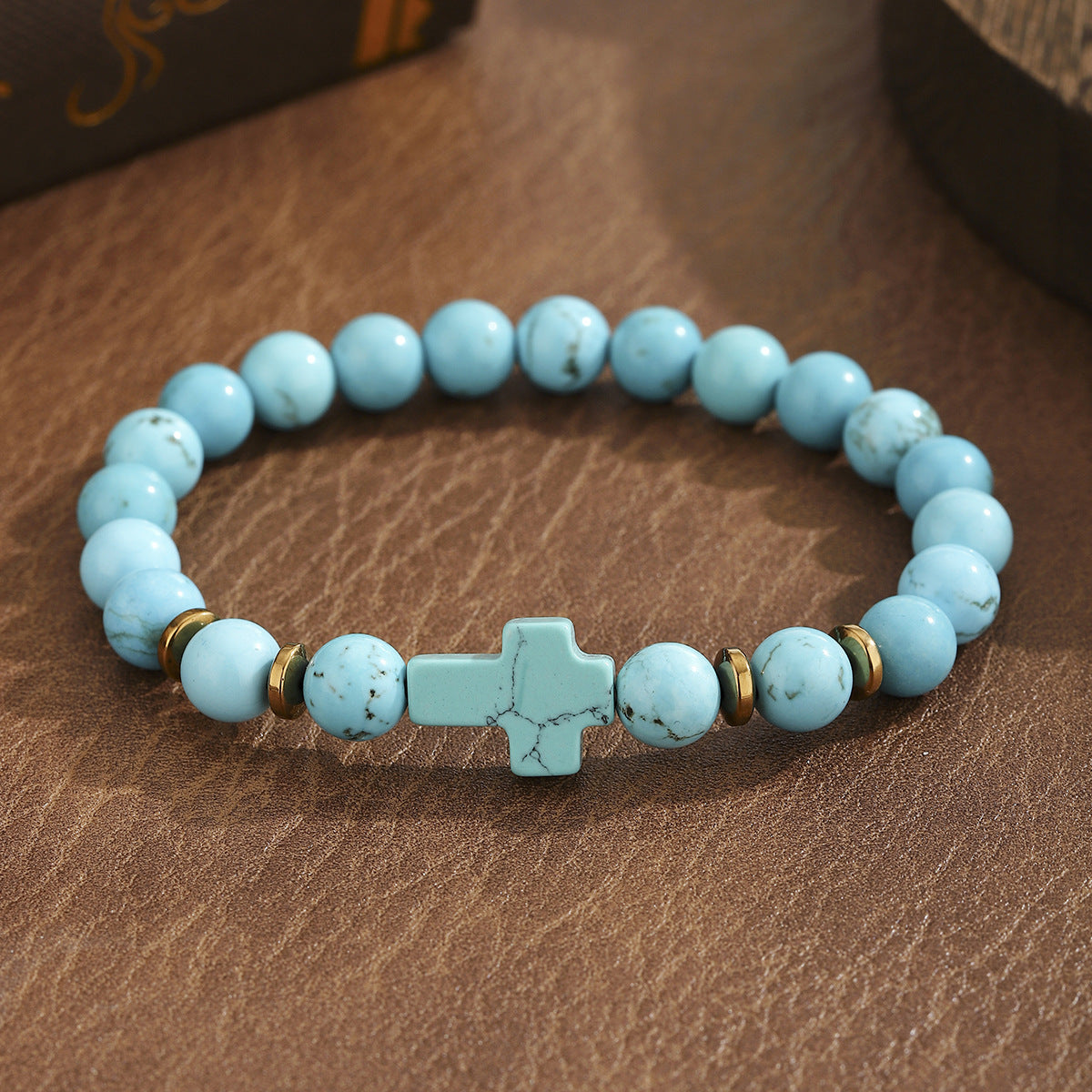 Stone Agate Crystal Cross Elastic Black White Bracelets