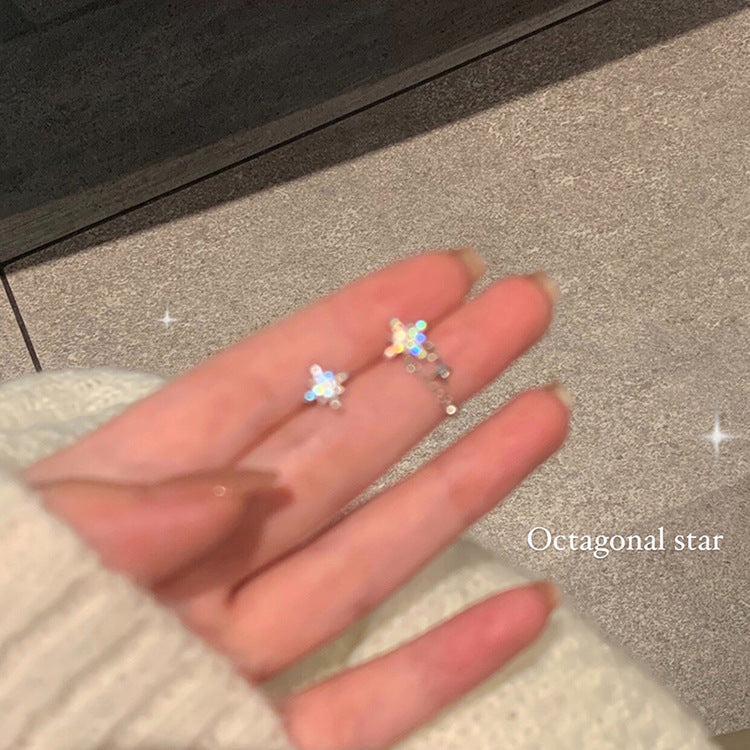 Needle Asymmetric Eight Awn Star Design Exquisite Versatile Female Stud Earrings
