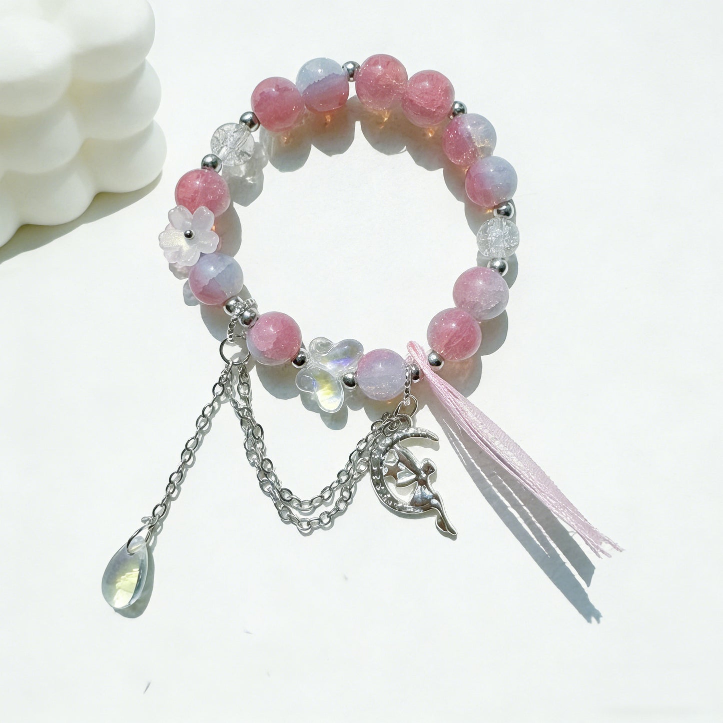 Chinese Style Butterfly Ribbon Glass Female Summer Niche Hot Flower Bracelet