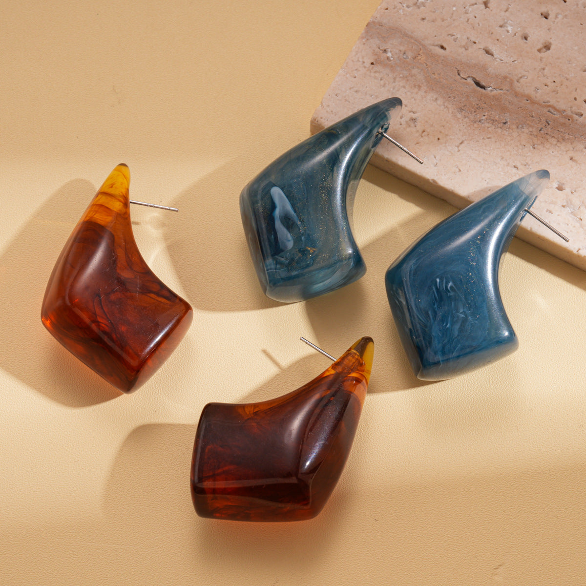 Resin Geometric Irregular Sier Simple Stylish Personality Unique Niche Stud Earrings