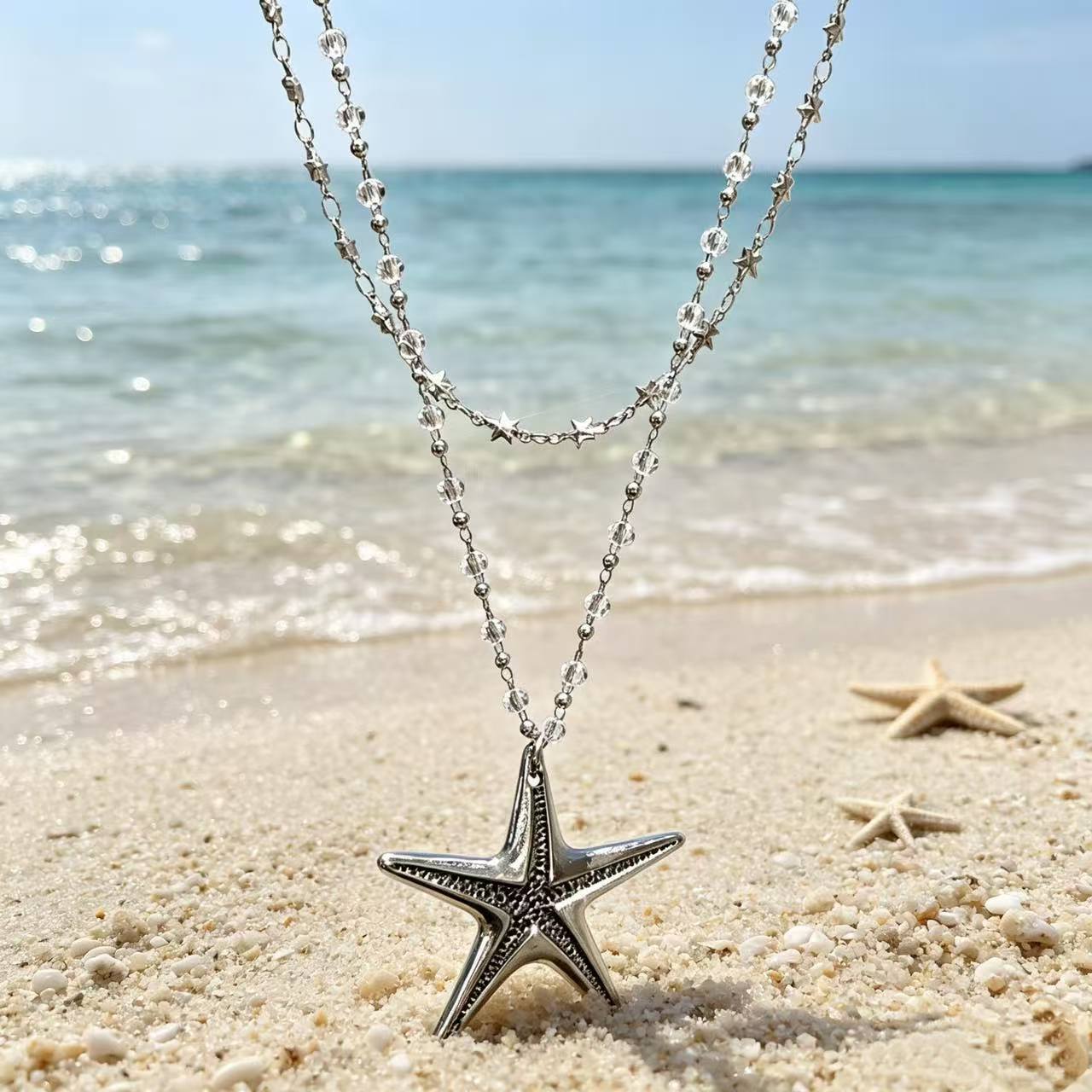 Women's Seaside Starfish Beaded Summer Long With Skirt Sweet Cool Necklace