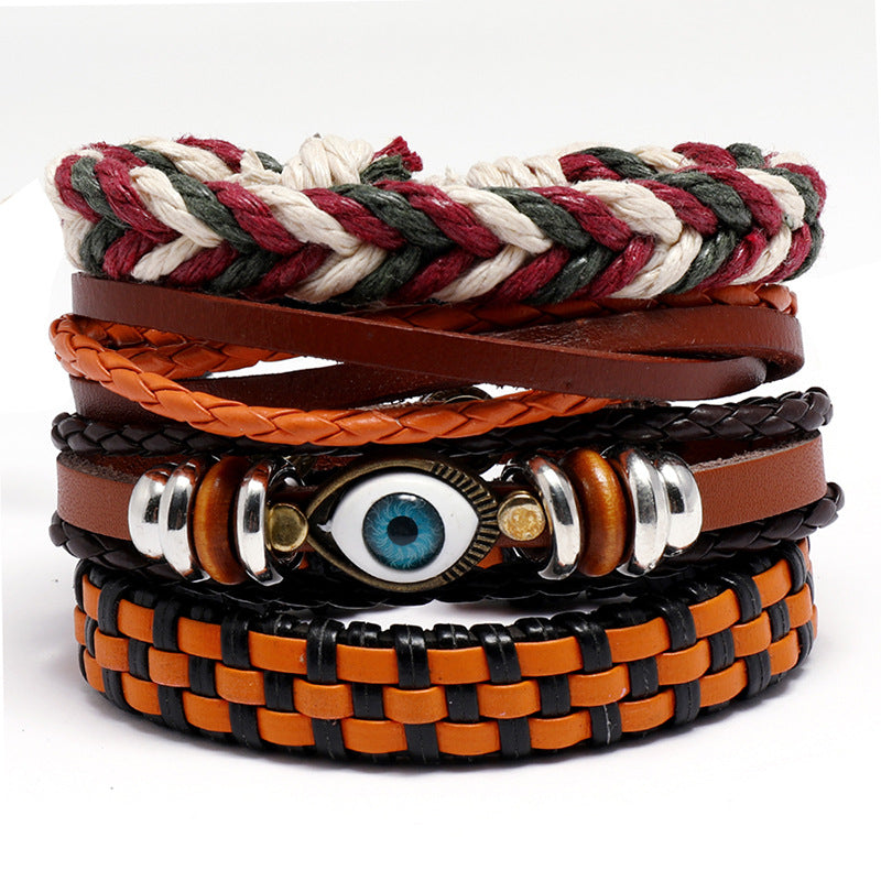 Personalized Woven Bohemian Leather Combination Eye Bracelets