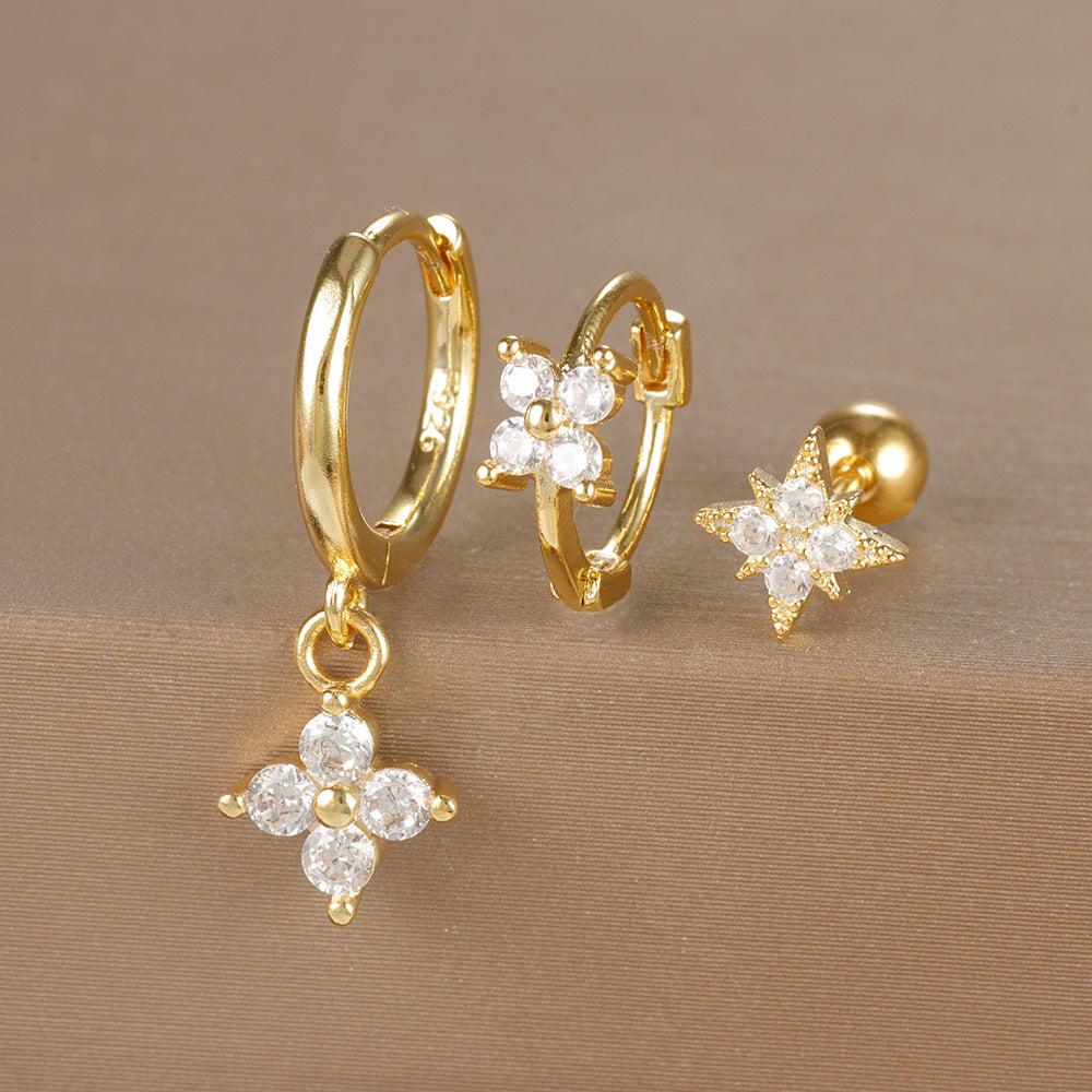 Women's Ear Micro Inlaid Zircon Flower Suit Light Rings