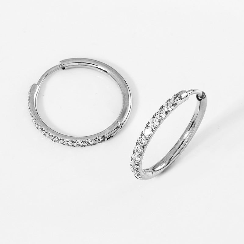 High Quality Carved Stainless Steel Studded With Zircon Titanium Earrings