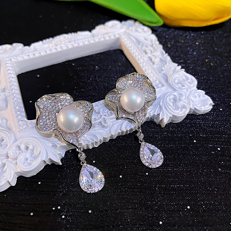 Women's Sier Needle Flower Color Zircon Mori Sweet Fashion Earrings