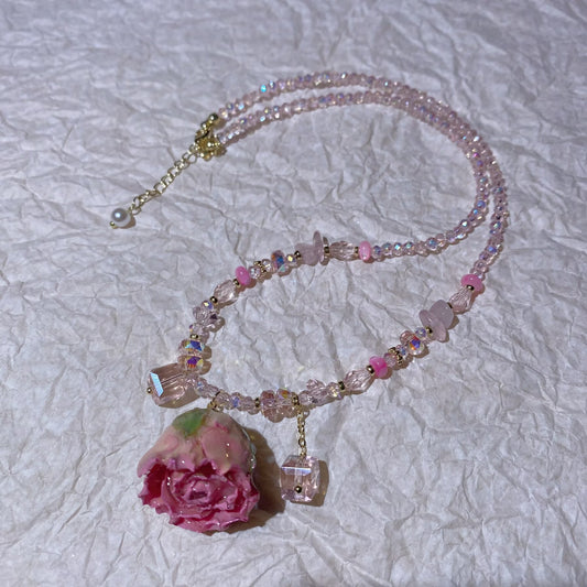 Women's Crystal Rose Flower Beaded Light Luxury High Sense Temperament Clavicle Necklace