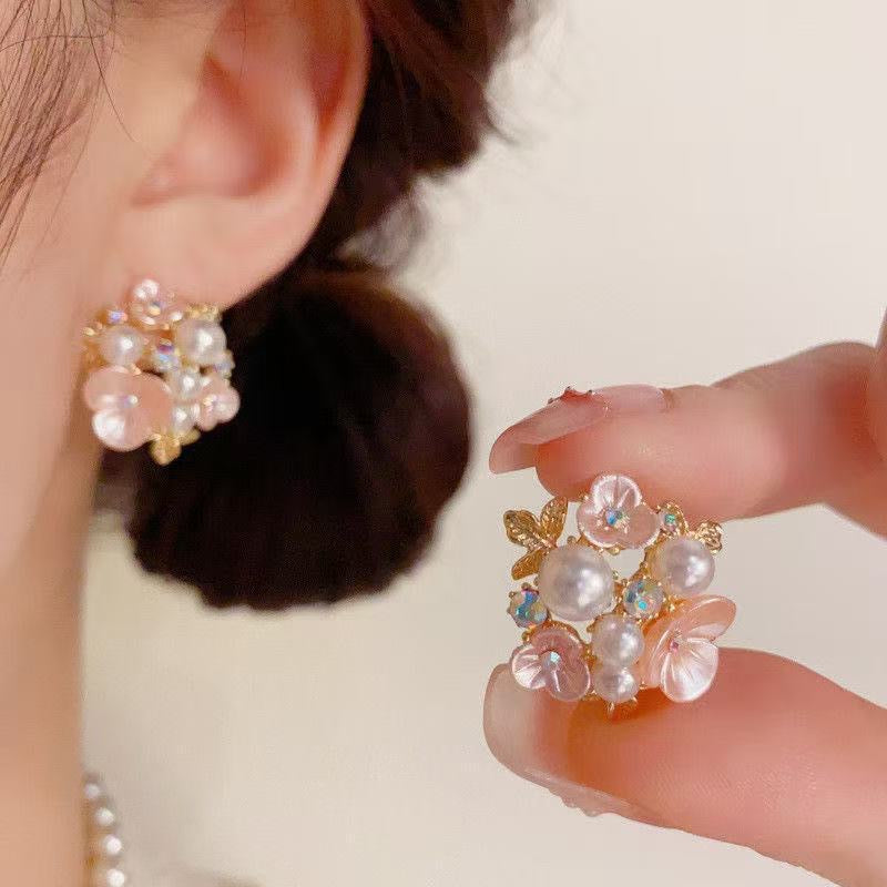 French Style Gentle Flower Round Minority Fashion Design Versatile Exquisite Earrings