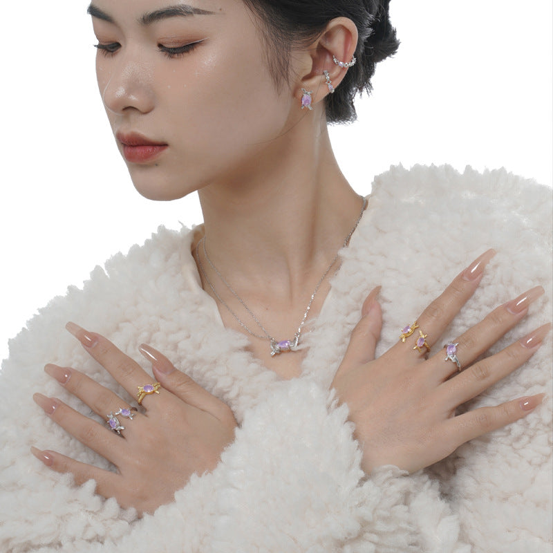 Women's Korean Style Sweet Cool Christmas Candy Sterling Sier Gemstone Rings