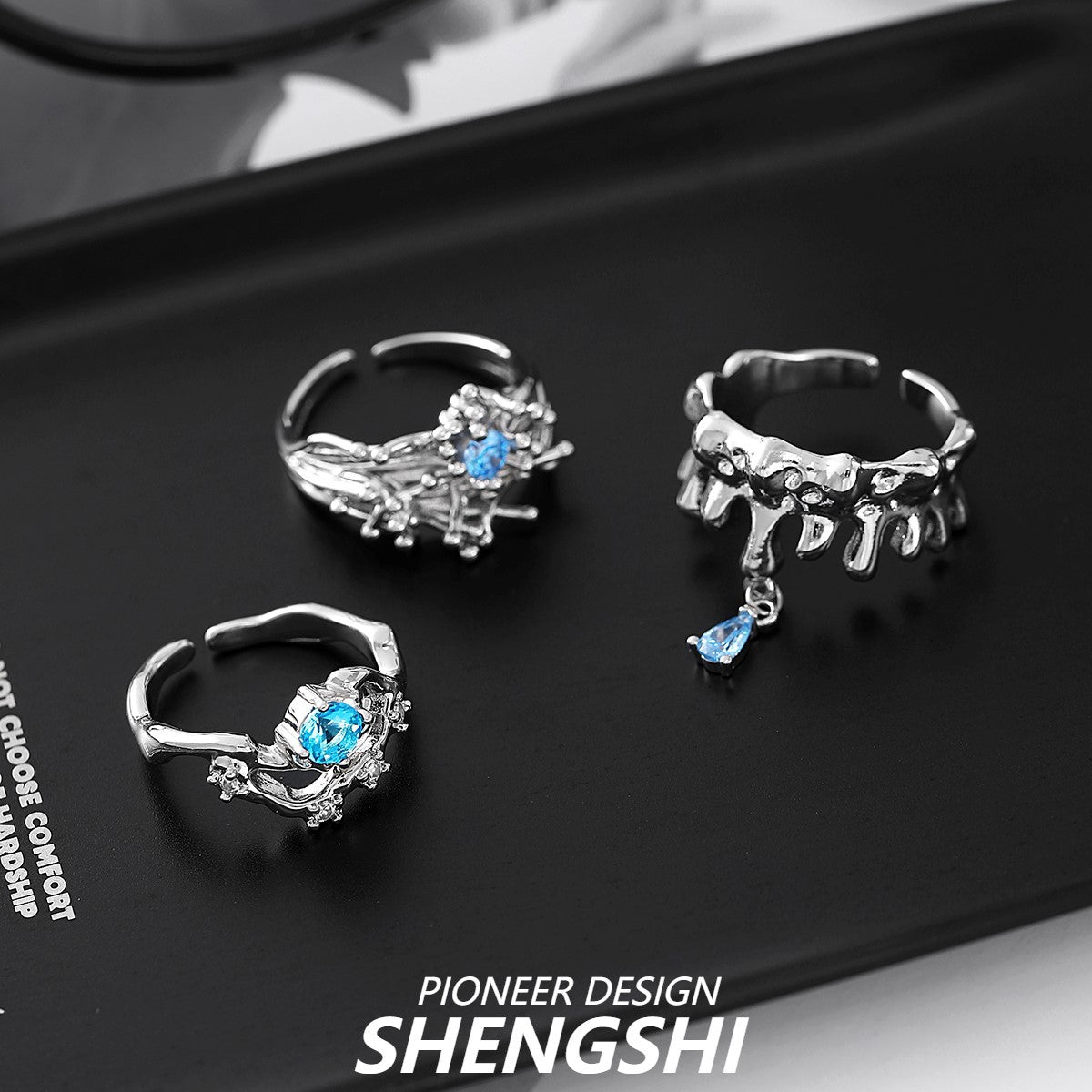 Women's Niche Bag Blue Zircon High-grade Irregular Pleated Rings