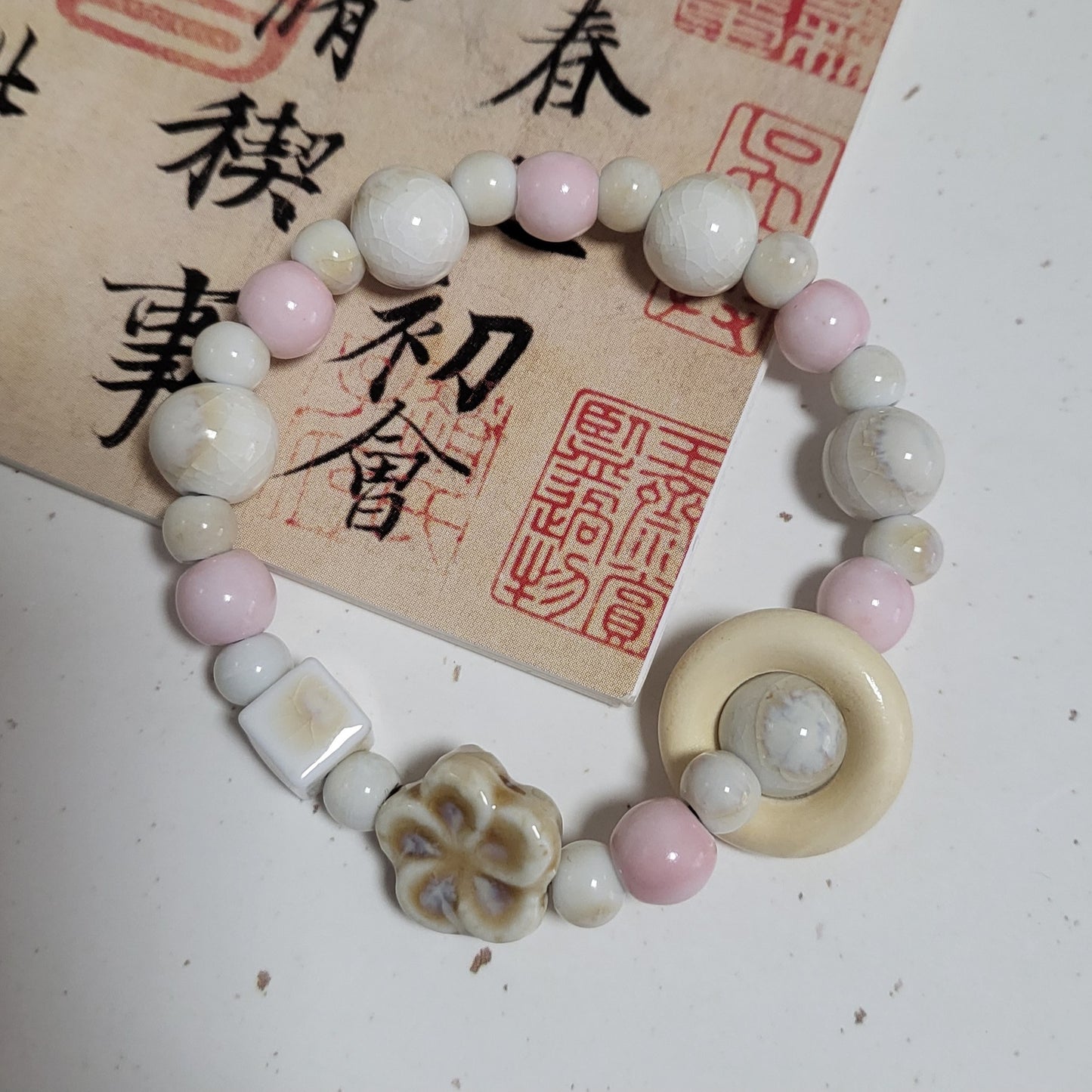 Ten Yuan Three String Hot Ceramic Porcelain Rose Beads Handmade Bracelet