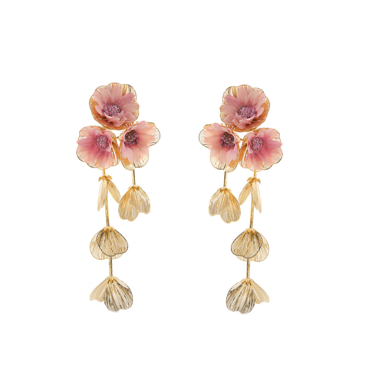 Women's Fashion Metal Hollow Floral Tassel Fresh Earrings