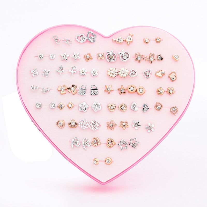 Women's Flower Love Heart Not Allergic To Stud Earrings