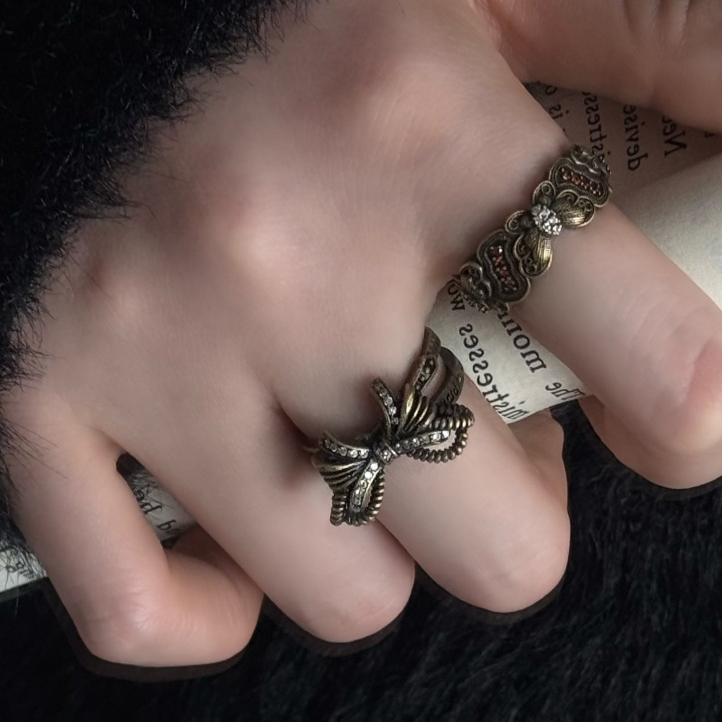 Distressed Style Twin Artistic Retro Matte Ring