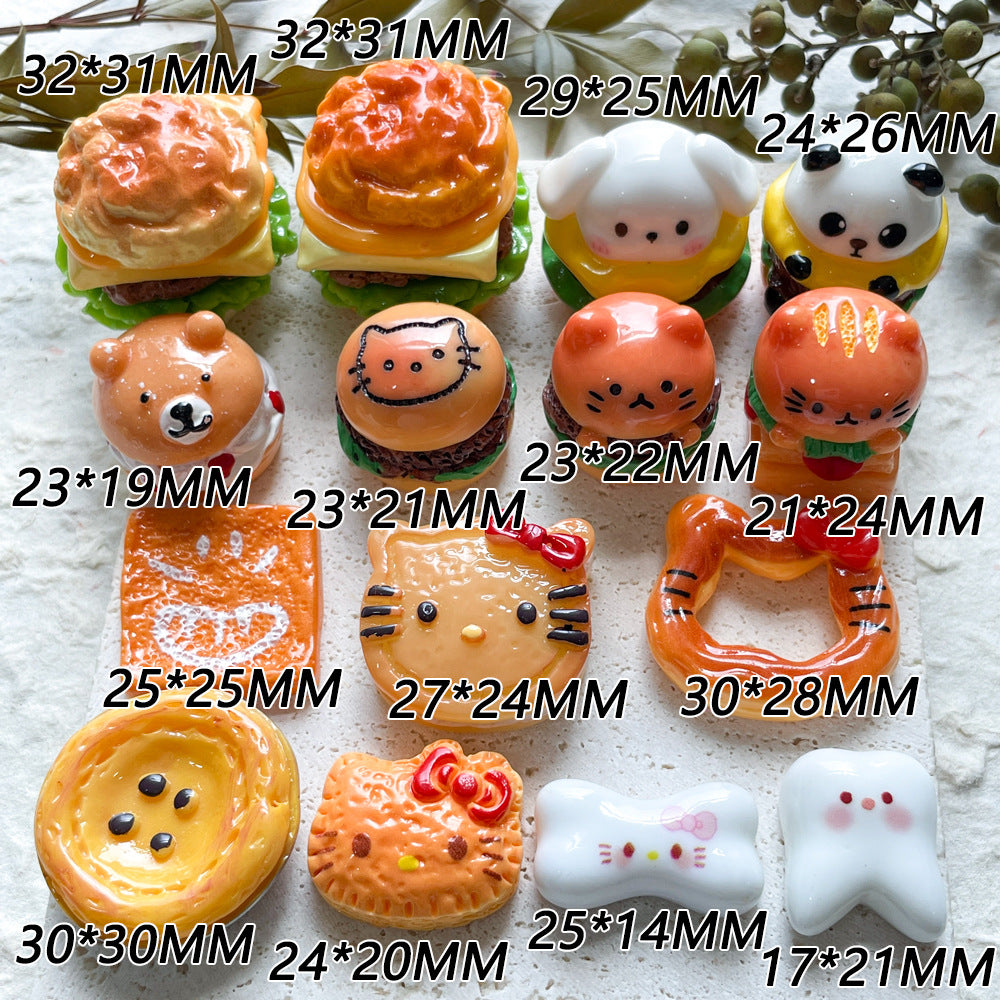 Toy Panda Hamburger Cat Head Pizza Resin Jewelry Accessories