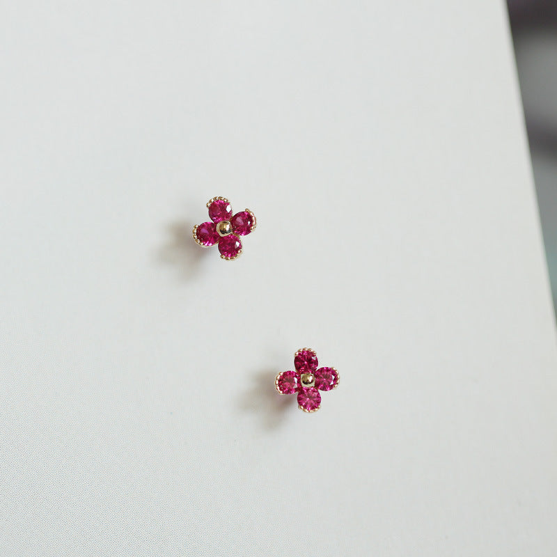Red Little Flowers Ruby Color Small Rings