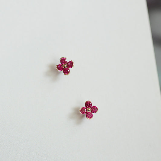 Red Little Flowers Ruby Color Small Rings