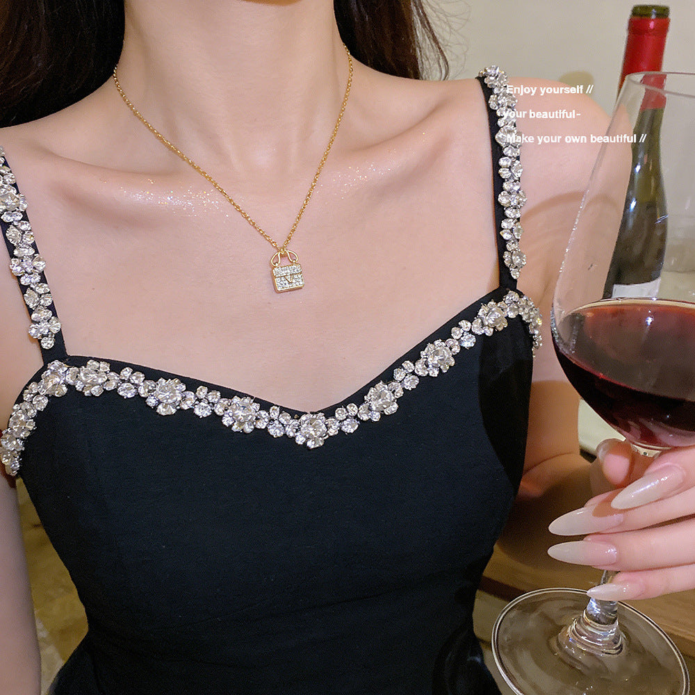 Women's Female Diamond Bag Temperament Entry Lux Clavicle Chain Niche Titanium Necklace