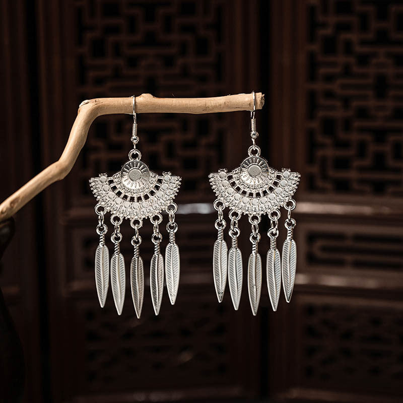 Miao Sier Ethnic Style Peacock Bell Tassel Hollow Leaves Cute Rings
