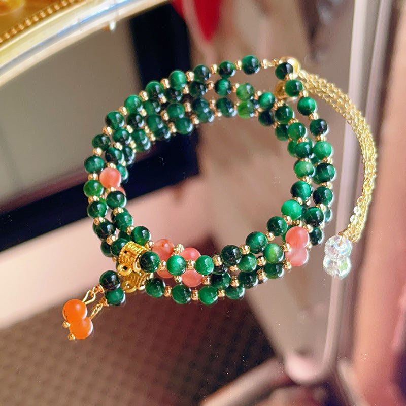 Women's Tigereye Crystal Korean Fashion Beaded Double Circle Bracelet