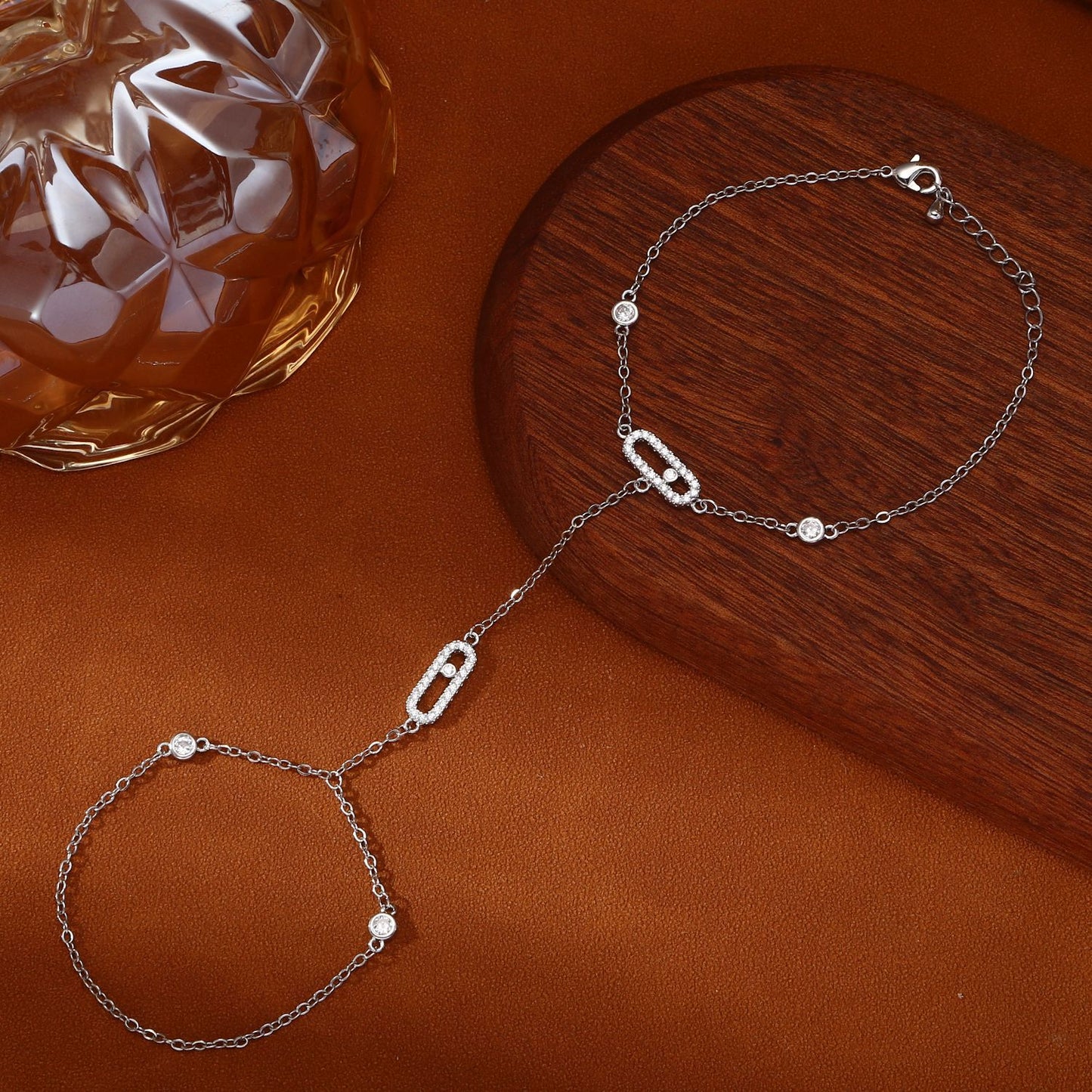 Finger Zircon Copper Plated Real Gold Simple Chain Integrated Rings