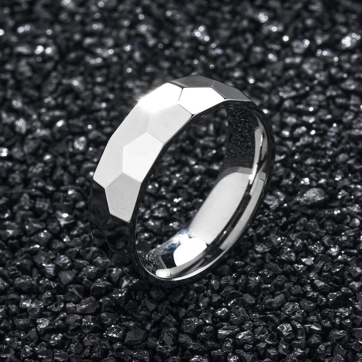 Steel Personality Pieces Of Flowers Irregular Grinding Surface Lozenge Ring