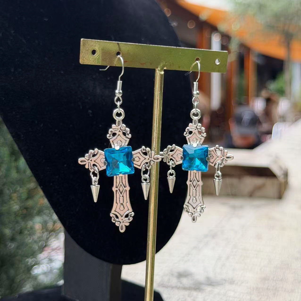 Comfortable Versatile Sier Cross Gothic Sapphire Earrings