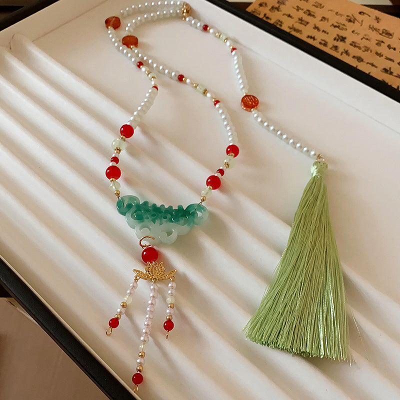 Emerald Geometric Glaze Beaded Chinese Simple High-grade Clavicle Necklaces