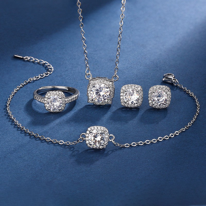 Women's Blue Red Yellow Green Purple White Gemstone Zircon Princess Jewelry Set
