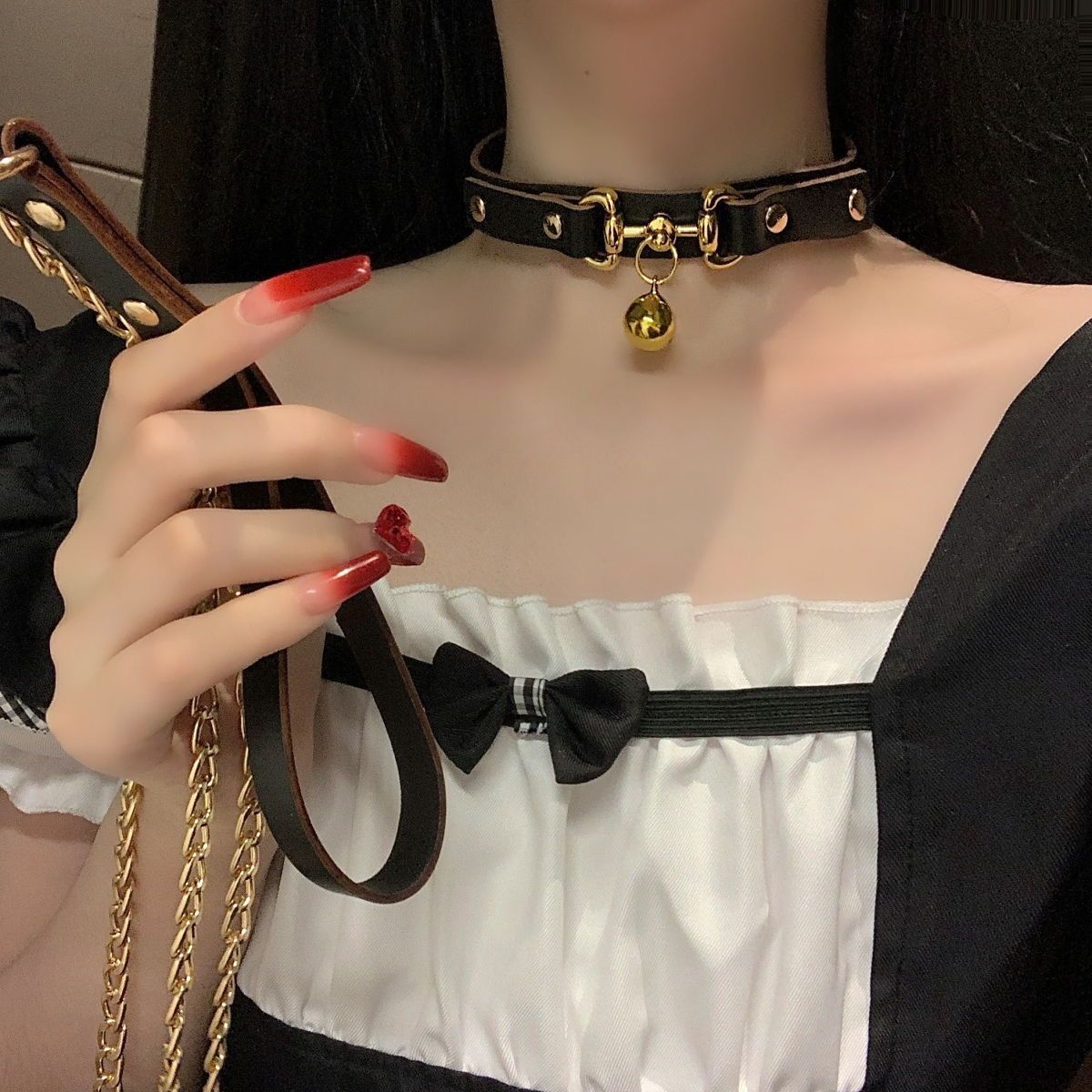 Golden Bell Pure Desire Clavicle Chain Drag Leather Adult Collar