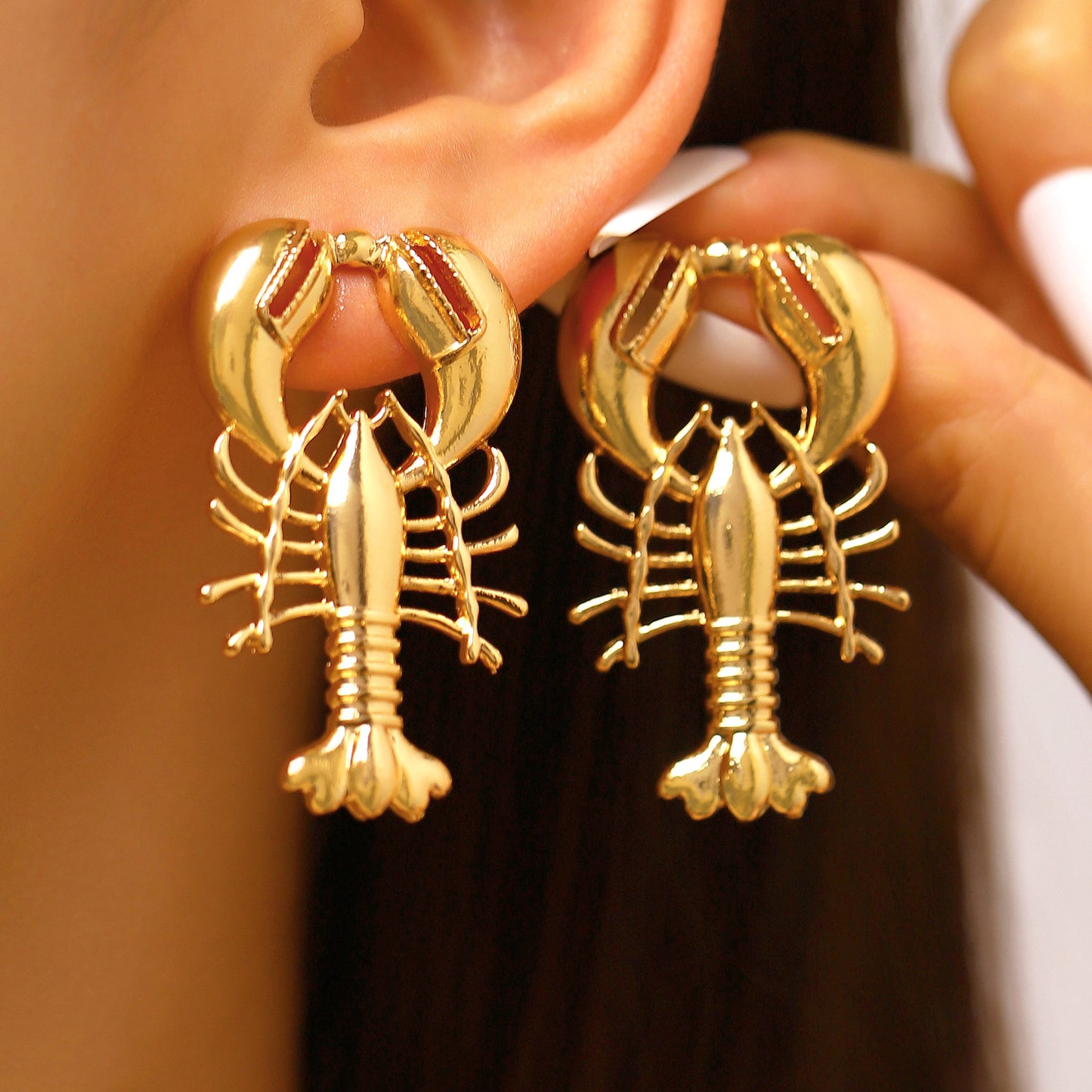 Women's Beach Ocean Vacation Style Alloy Dripping Oil Red Lobster Blue Earrings