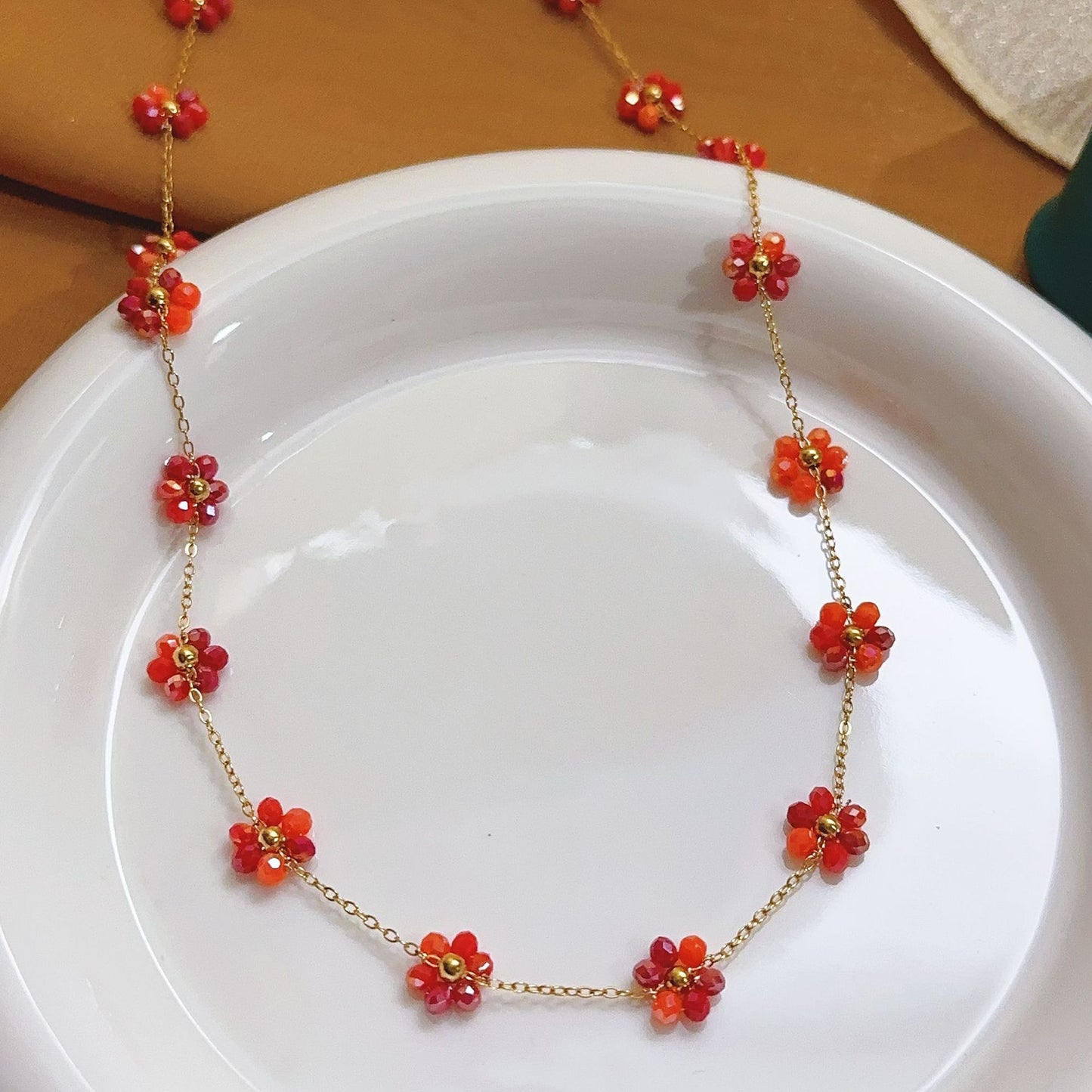 Bohemian Beaded Handmade Small Flower Micro Glass Bead Titanium Jewelry Set