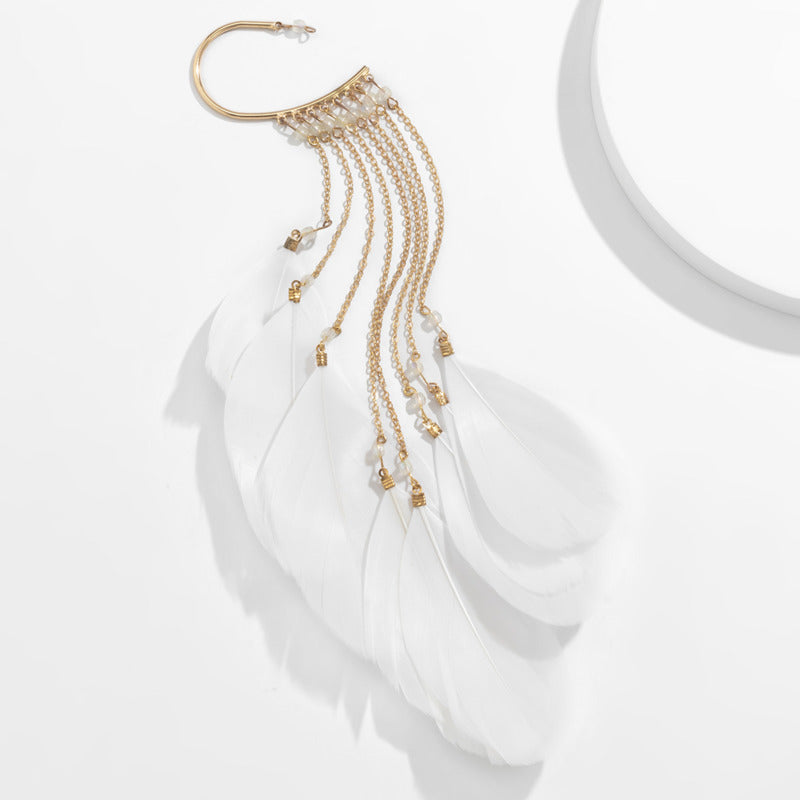 Women's Fairy Exaggerated Bohemian Feather Tassel Long Earrings