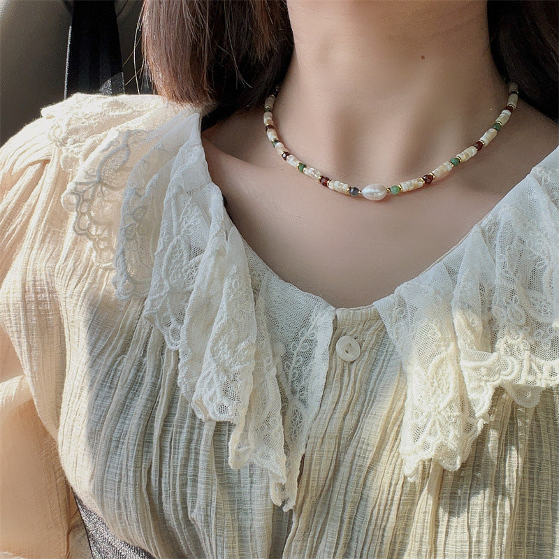 Natural Stone Designer Bohemian Style Freshwater Stringed Necklace