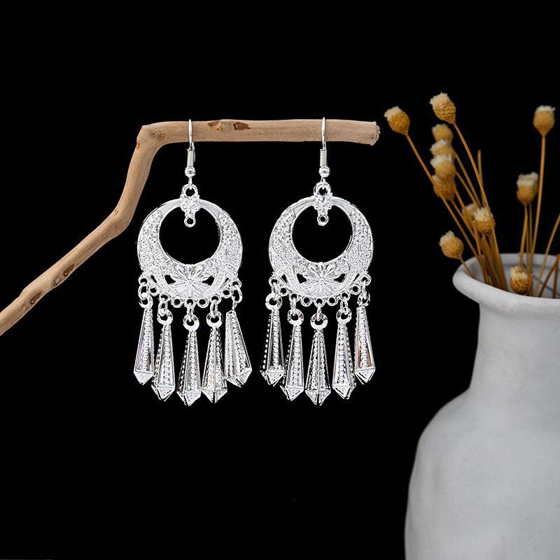 Imitation Sier Miao Minority Tourist Attractions Bohemian Exaggerated Long Leaves Earrings