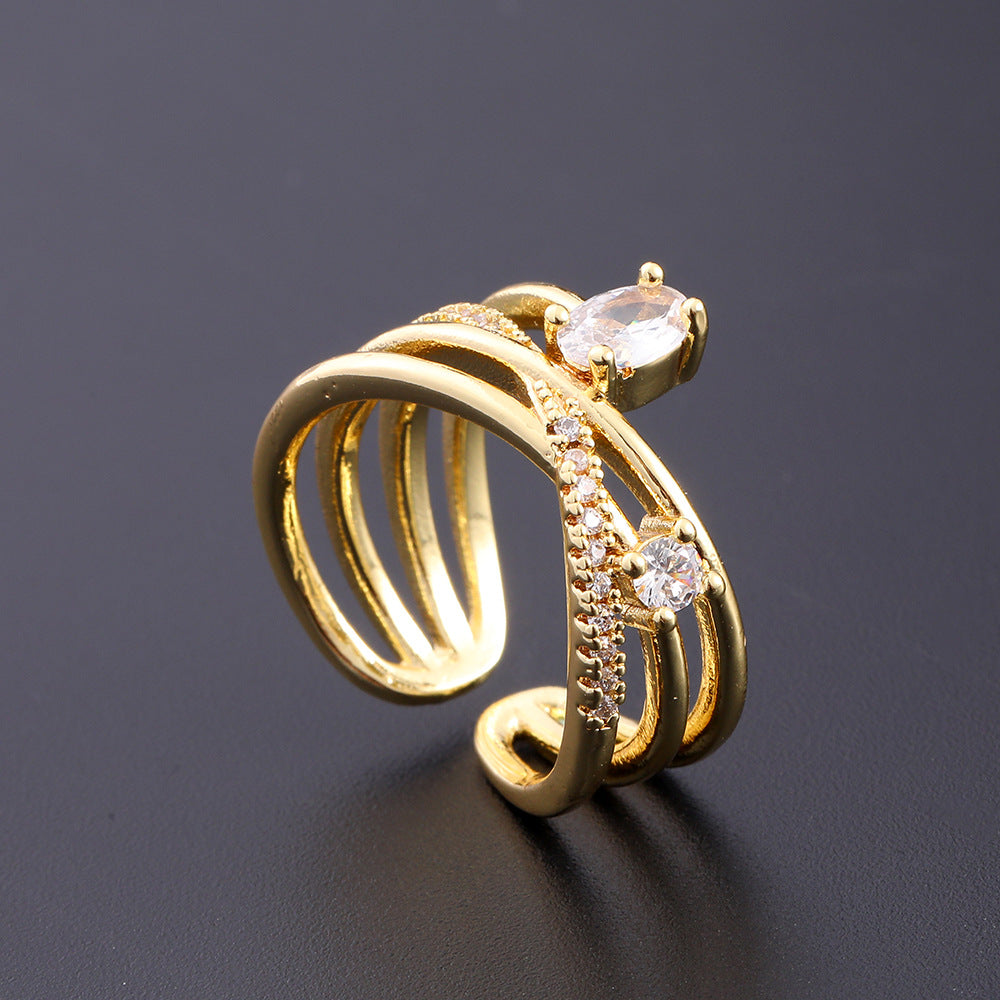 Women's Copper Zircon Electroplated Real Gold Open Index Ring