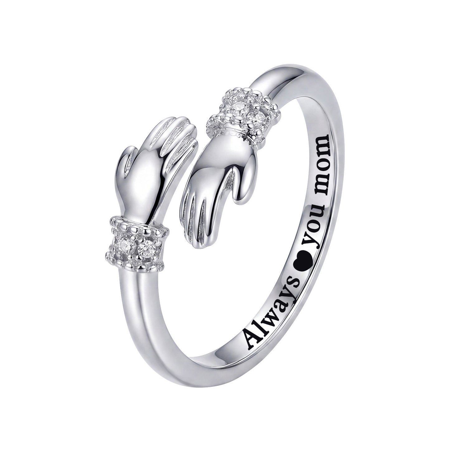 Women's Love Hug Hands Lettering Opening Adjustable Warm Heart Rings