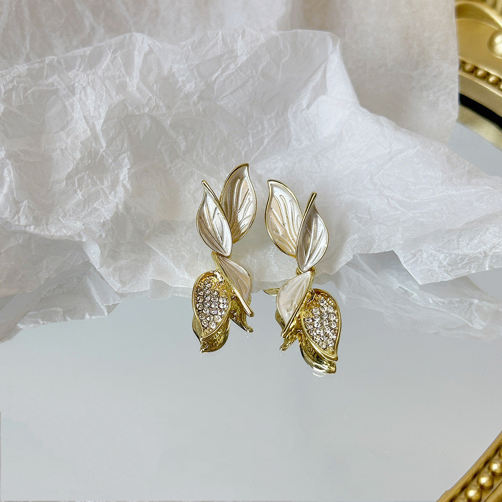 Fresh Mori Style Green Dripping Leaf High Earrings