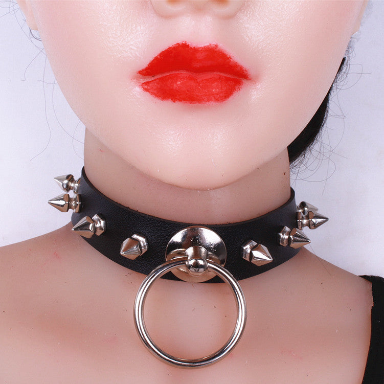 Personalized Spike Rivet O-shaped Leather Nightclub Collar