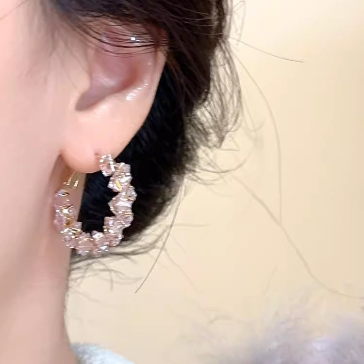 Women's Rhinestone Refined Zircon Round Design High-grade Earrings