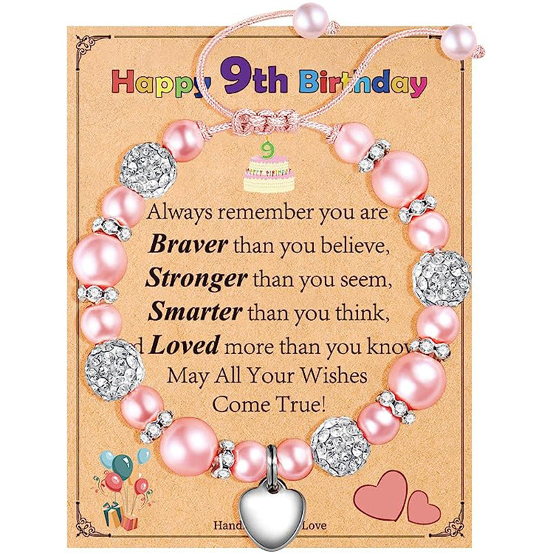 Birthday Gift Rhinestone Pearl Beads Peach Heart Bracelets