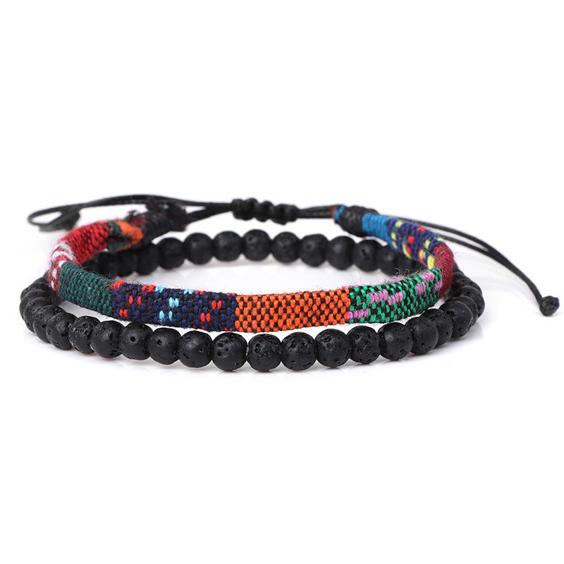 Men's Fabric Woven Retro Simple Volcanic Rock Bracelet
