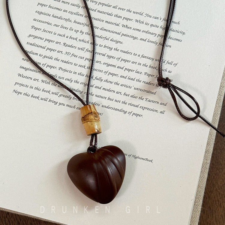 Women's Wooden Love Simple Halter Long Sweater Necklace