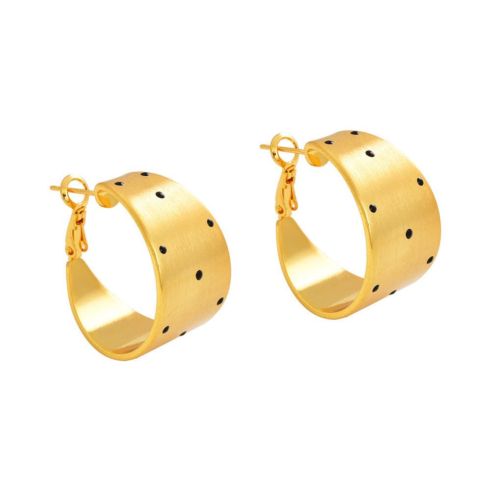 Retro Gold Brushed Black Polka Dot Earrings