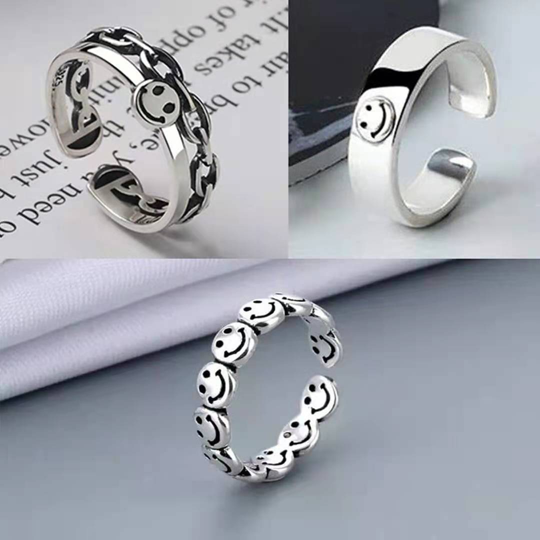 Smiley Face Three-piece Open Adjustable Source Rings