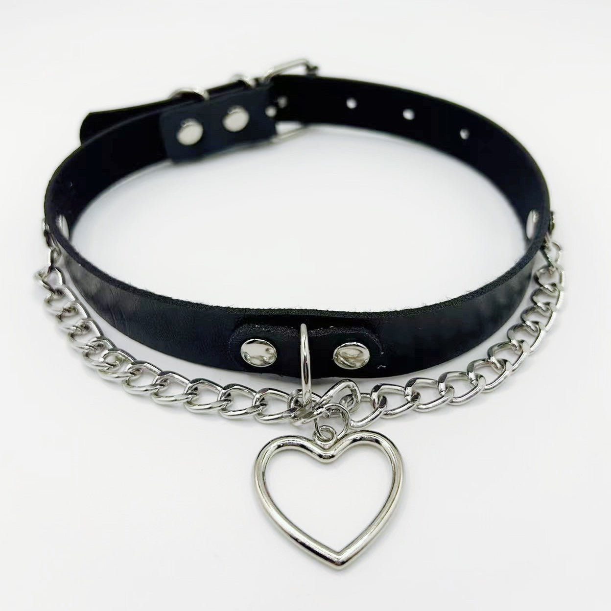 Love Peach Heart Neck Band Leather Collar