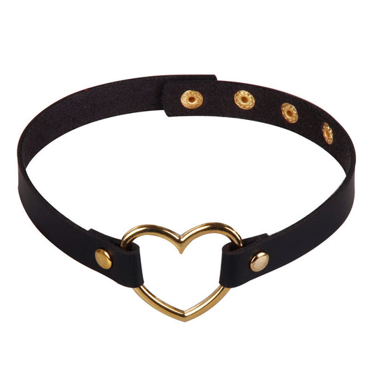 Women's Leather Golden Peach Heart-shaped Neck Band Collar
