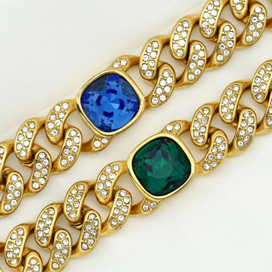Full Diamond Color Gemstone Cuban Personality Affordable Luxury Fashion Titanium Bracelets