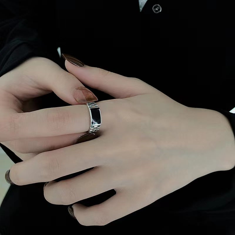 Sier Personality Fashion Drop Oil Plaid Punk Ring