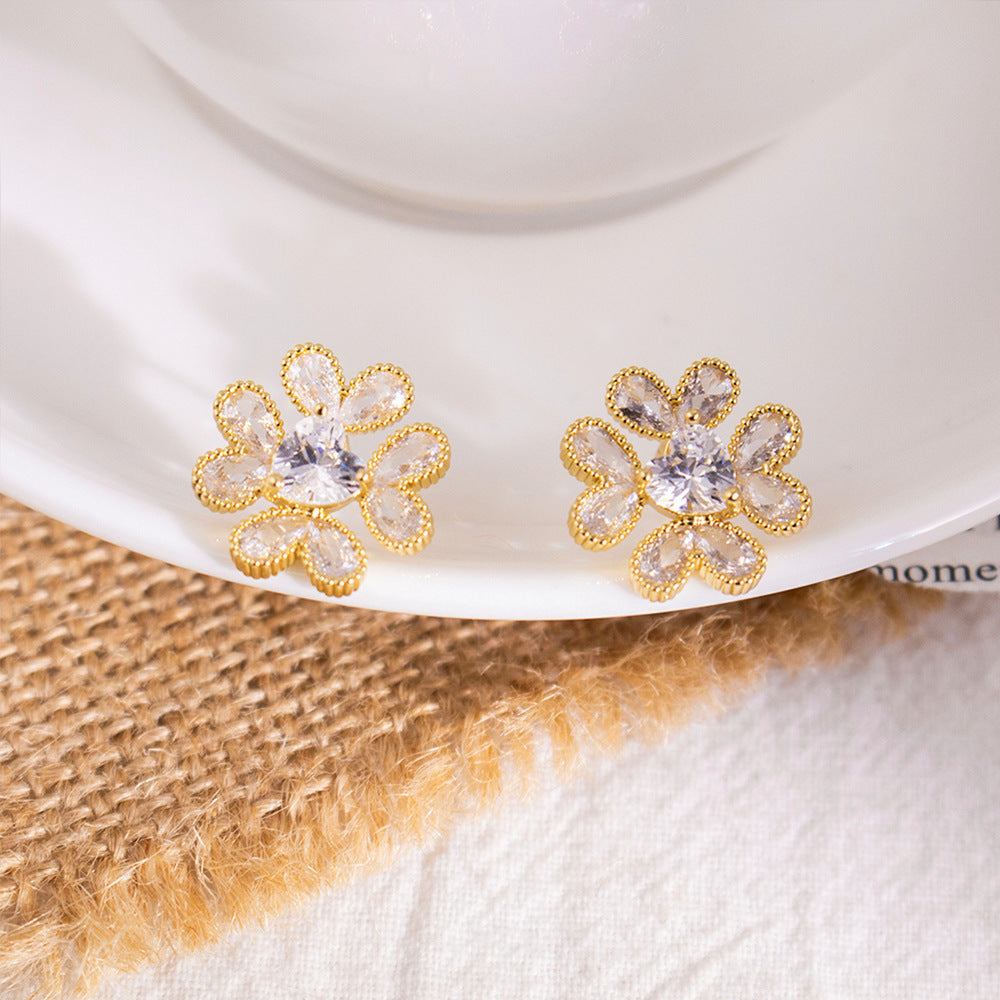 Inlaid Zircon Flower Elegant High-grade Pearl Earrings